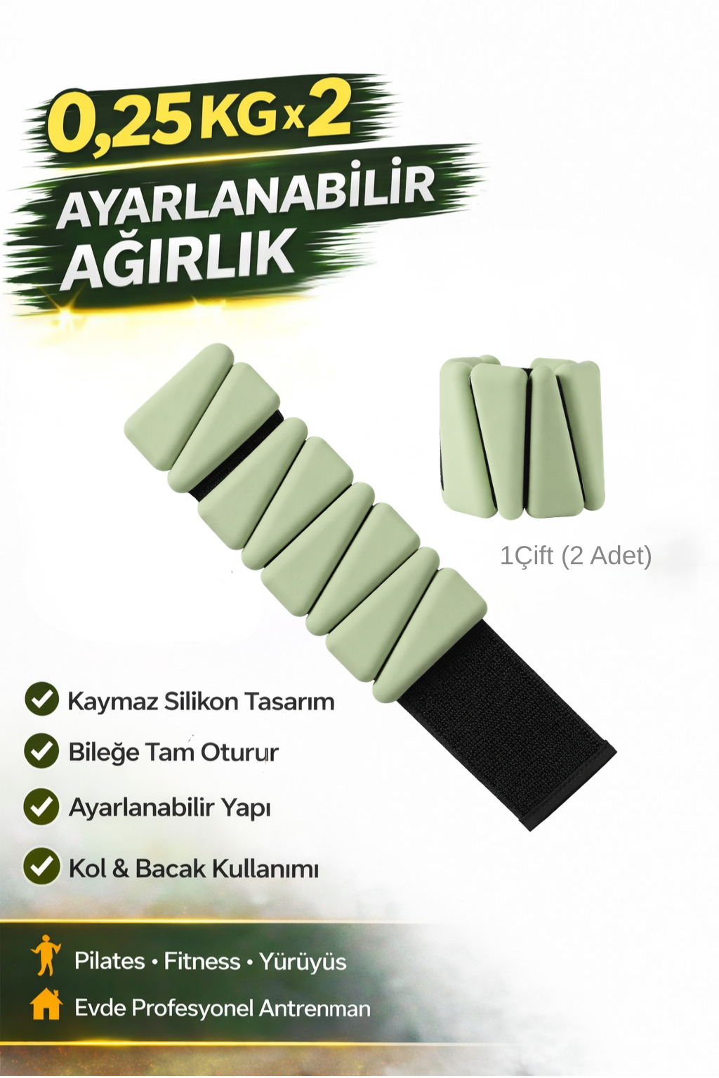 Pro Seri  Üçgen El Ayak Ayarlanabilir Silikon Ağırlık Bileklikleri 2 x 250 Gr