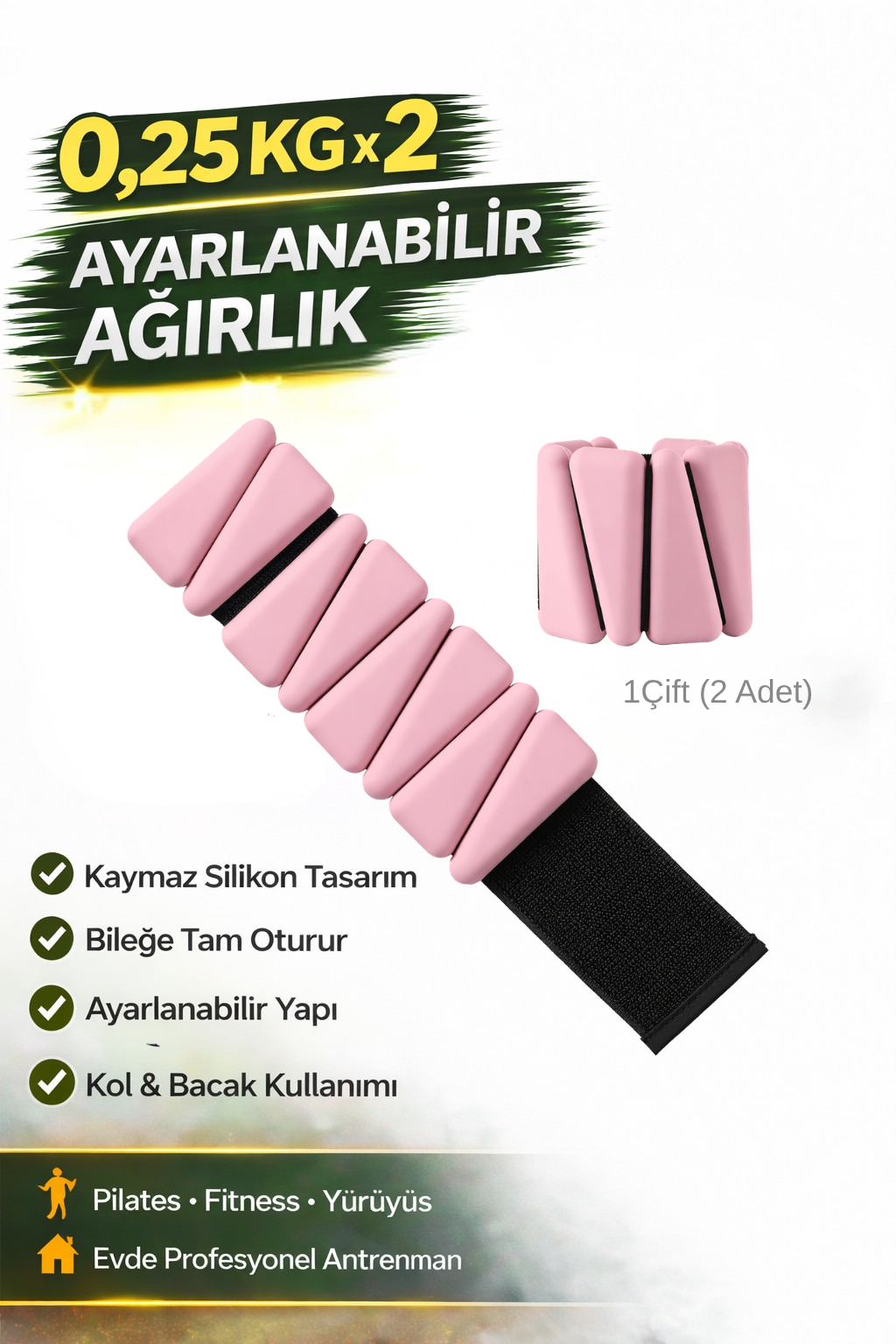 Pro Seri  Üçgen El Ayak Ayarlanabilir Slikon Ağırlık Bileklikleri 2 x 250 kg