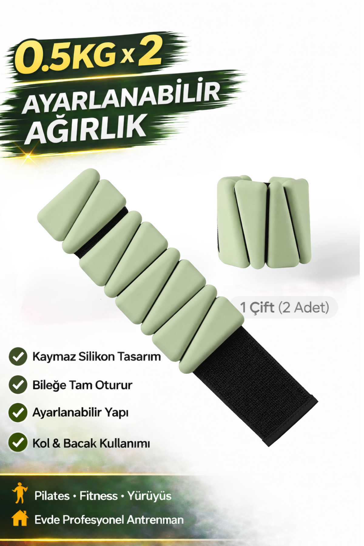 Pro Seri  Üçgen El Ayak Ayarlanabilir Slikon Ağırlık Bileklikleri 2 x 500 Gr