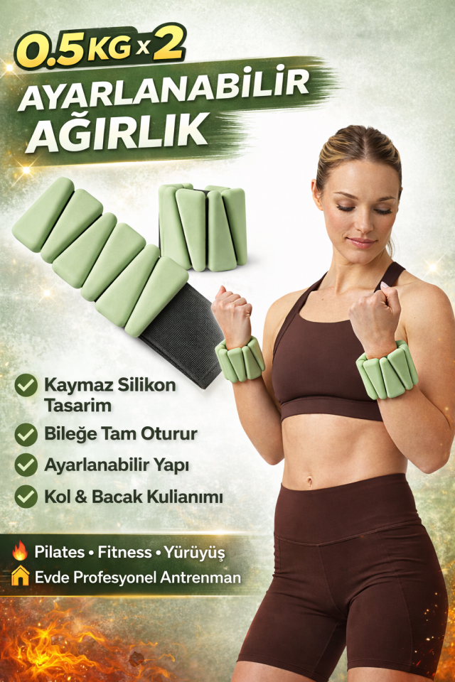 Pro Seri  Üçgen El Ayak Ayarlanabilir Slikon Ağırlık Bileklikleri 2 x 500 Gr