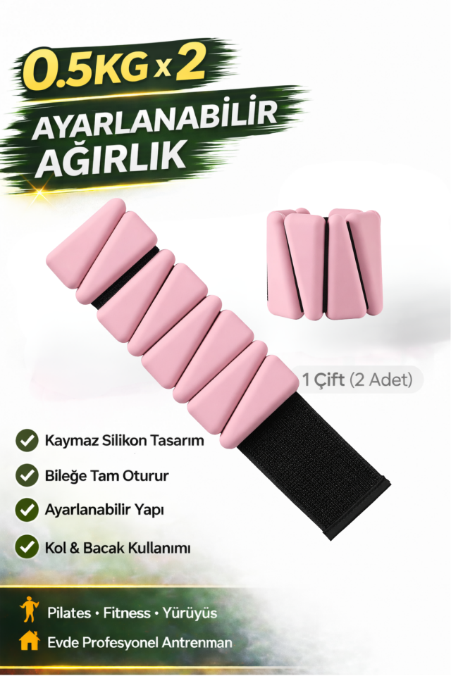Pro Seri  Üçgen El Ayak Ayarlanabilir Slikon Ağırlık Bileklikleri 2 x 500 Gr