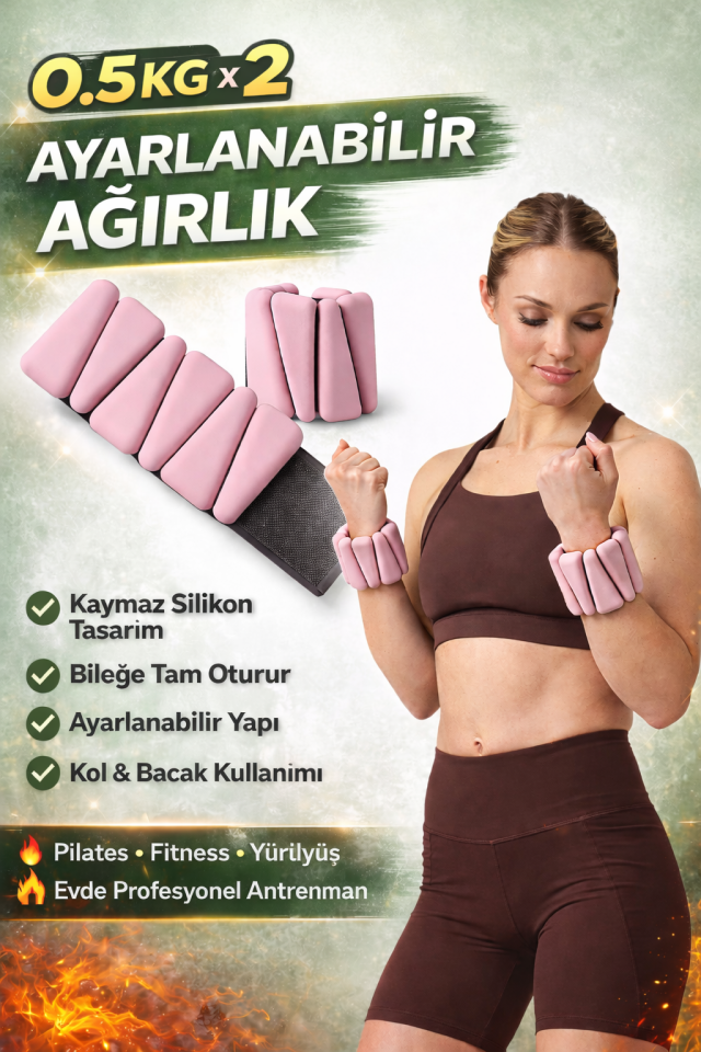 Pro Seri  Üçgen El Ayak Ayarlanabilir Slikon Ağırlık Bileklikleri 2 x 500 Gr
