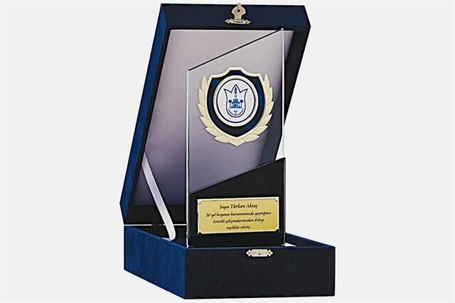 M218 Kadife Kutulu Kristal Plaket 26 cm